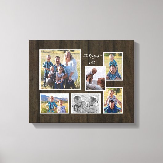 Rustic Wood Farmhouse Family Foto Collage Script Leinwanddruck (Vorderseite)