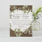 Rustic Wood Fence Laurel Leaf Wreath Wedding Einladung (Stehend Vorderseite)