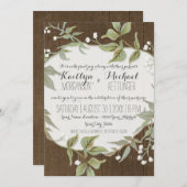 Rustic Wood Fence Laurel Leaf Wreath Wedding Einladung (Vorne/Hinten)