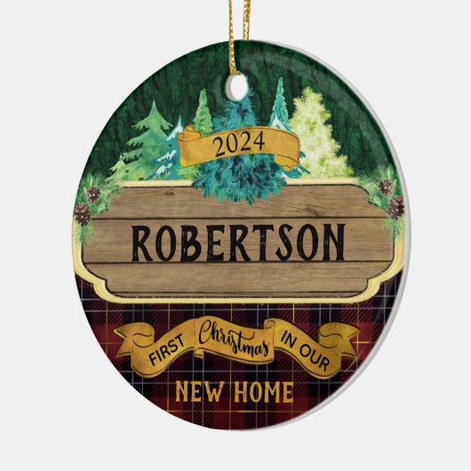 Rustic Wood First Christmas New Zuhause Keramik Ornament (Links)