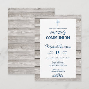 Rustic Wood First Communion Religious event Einladung