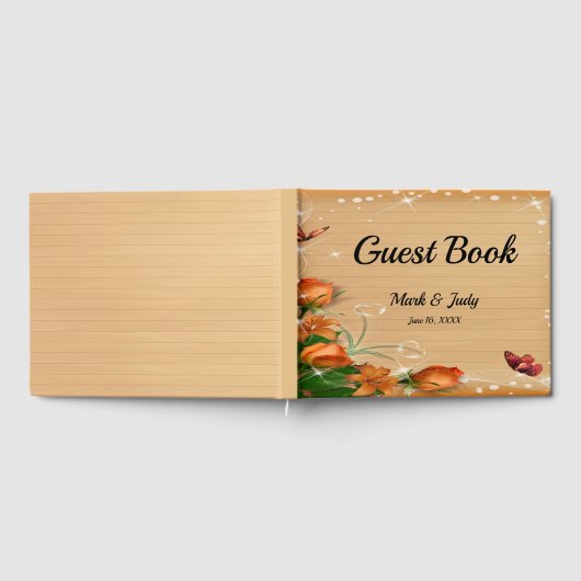 Rustic Wood Floral Butterfly Wedbook Gästebuch (Voll)