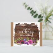 Rustic Wood Floral Friend Vielen Dank Postkarte (Stehend Vorderseite)