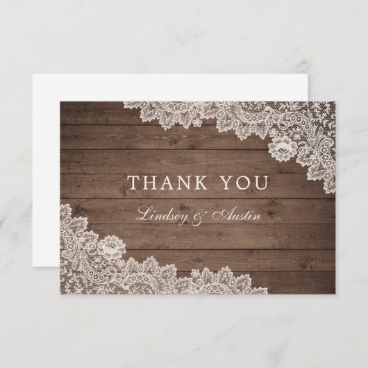 Rustic Wood Floral Lace Wedding Vielen Dank Dankeskarte (Vorne/Hinten)