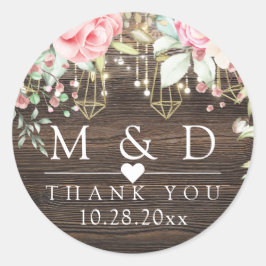 Rustic Wood Floral Lichter Wedding Danke Runder Aufkleber