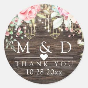 Rustic Wood Floral Lichter Wedding Danke Runder Aufkleber