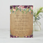 Rustic Wood floral Marsala Wedding Einladung (Stehend Vorderseite)