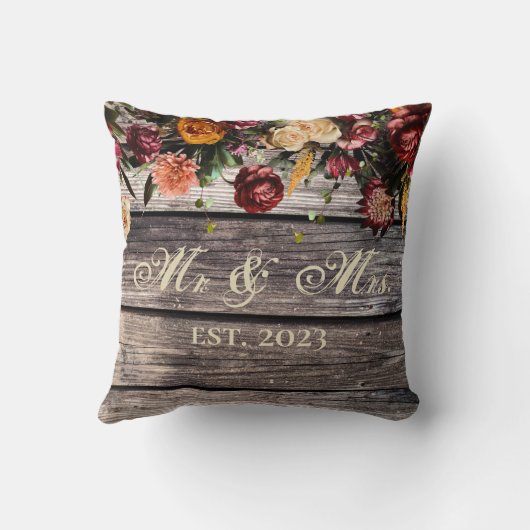 Rustic Wood Floral Mr & Mrs Wedding Keepake Kissen (Rückseite)