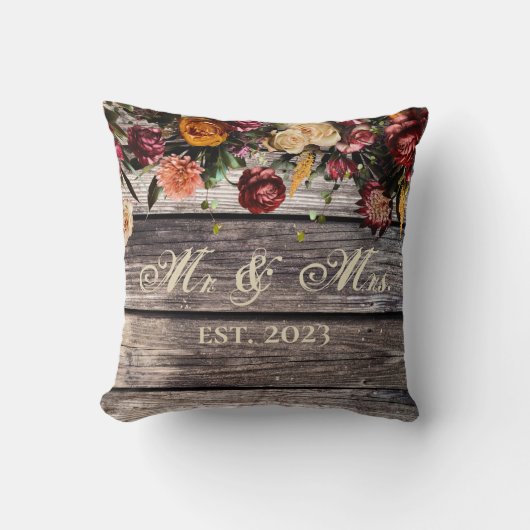 Rustic Wood Floral Mr & Mrs Wedding Keepake Kissen (Vorderseite)