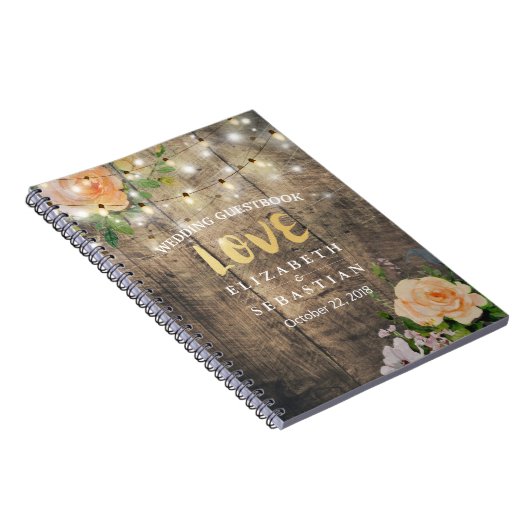 Rustic Wood Floral String Lights Wedbook Notizblock (Rechte Seite)