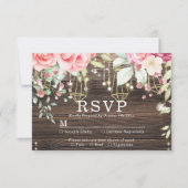 Rustic Wood Floral String lights Wedding rsvp (Vorderseite)