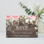 Rustic Wood Floral String lights Wedding rsvp (Stehend Vorderseite)