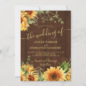 Rustic wood floral sunflower garden barn wedding einladung (Vorderseite)