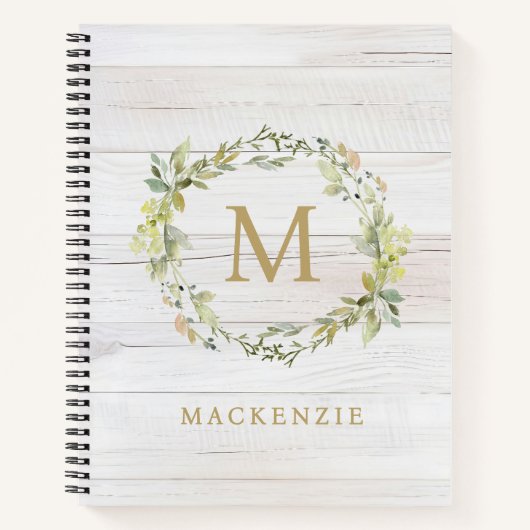 Rustic Wood Floral Watercolor Monogram Notizblock (Vorderseite)