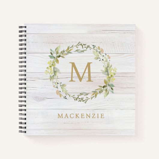 Rustic Wood Floral Watercolor Monogram Notizblock (Vorderseite)