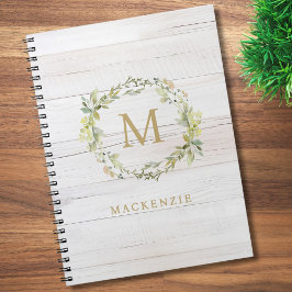 Rustic Wood Floral Watercolor Monogram Notizblock