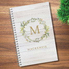 Rustic Wood Floral Watercolor Monogram Notizblock