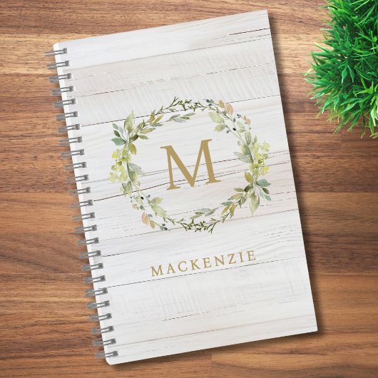 Rustic Wood Floral Watercolor Monogram Notizblock