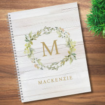 Rustic Wood Floral Watercolor Monogram