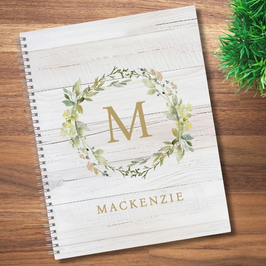 Rustic Wood Floral Watercolor Monogram Notizblock