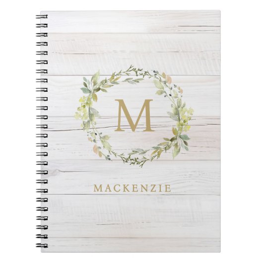 Rustic Wood Floral Watercolor Monogram Notizblock (Vorderseite)