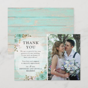 Rustic Wood Floral Wedding Danke Foto Card