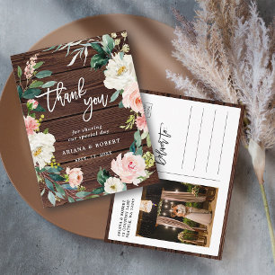 Rustic Wood Floral Wreath Foto Vielen Dank Postkarte