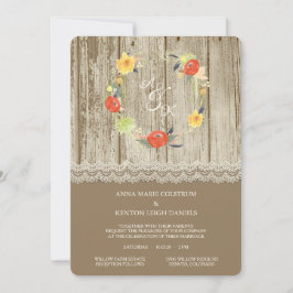 Rustic Wood Floral Wreath Wedding Einladung