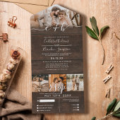 Rustic Wood Foto Monogram Wedding RSVP All In One Einladung