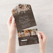 Rustic Wood Foto Monogram Wedding RSVP All In One Einladung (Abreißen)