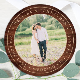 Rustic Wood Foto Rücksendeadresse Runder Aufkleber