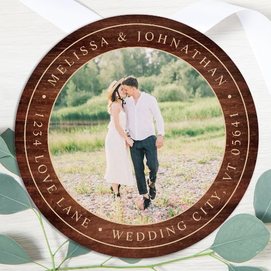 Rustic Wood Foto Rücksendeadresse Runder Aufkleber