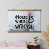 Rustic Wood Framed Home Is With You Wall Wandteppich Mit Holzrahmen (Schlafzimmer)