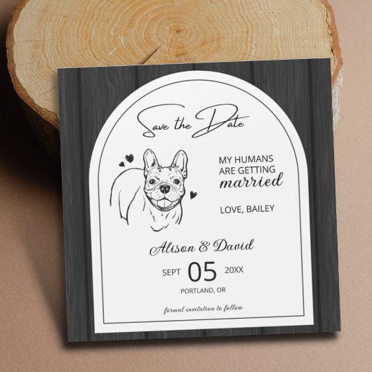 Rustic Wood French Bulldog Wedding Save the Date Magneteinladung