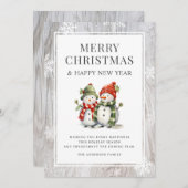 Rustic Wood Frohe Weihnachtsschneemann Feiertagskarte (Vorne/Hinten)