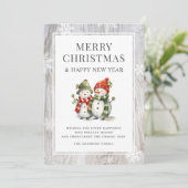 Rustic Wood Frohe Weihnachtsschneemann Feiertagskarte (Stehend Vorderseite)
