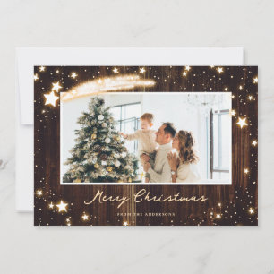 Rustic Wood Funkelnd Star Foto Weihnachtskarten Feiertagskarte