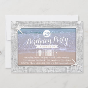 Rustic Wood Gerahmt Starfish Beach Geburtstagspart Einladung