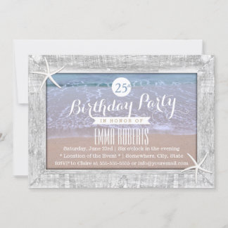 Rustic Wood Gerahmt Starfish Beach Geburtstagspart Einladung