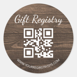 rustic wood gift registry qr code baby shower runder aufkleber