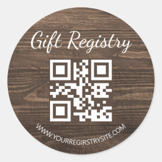 rustic wood gift registry qr code baby shower runder aufkleber
