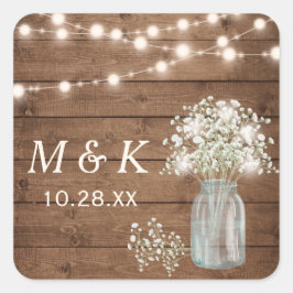 Rustic Wood Gipskraut Floral Wedgram Quadratischer Aufkleber