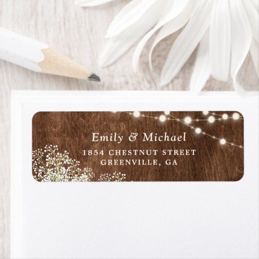 Rustic Wood Gipskraut String Lights Address (Insitu)