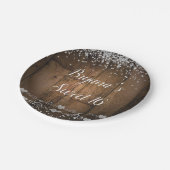 Rustic Wood Glam Diamonds Glitzer Birthday Party Pappteller (Schrägansicht)