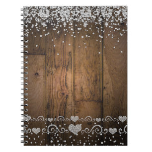 Rustic Wood Glam Diamonds Glitzer Hochzeitsplaner Notizblock