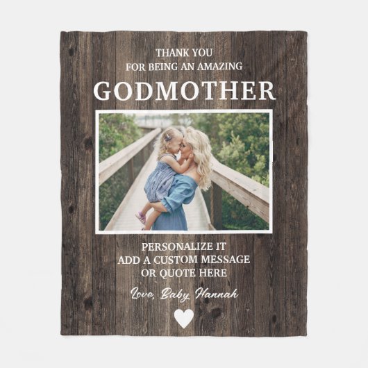 Rustic Wood Godmutter Danke Personalisiert Fleecedecke (Vorderseite)
