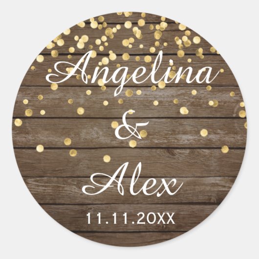 Rustic Wood Gold Confetti Wedding Vielen Dank Runder Aufkleber (Vorderseite)