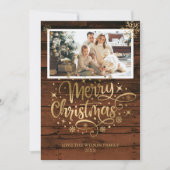Rustic Wood Gold Frohe Weihnachtsfotokarte (Vorderseite)