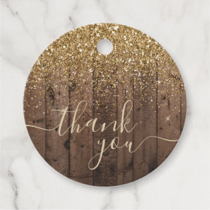 Rustic Wood Gold Glitzer Vielen Dank Geschenkanhänger