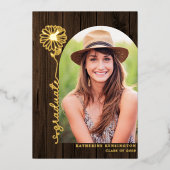 Rustic Wood Gold Handgeschriebenes Foto Abschluss Folieneinladung (Vorderseite)